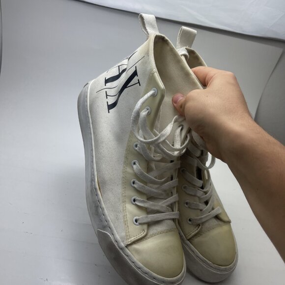 Armani Exchange (AX) Icon Logo High Top Canvas Sneakers Men Size 9 White READ - Picture 5 of 12